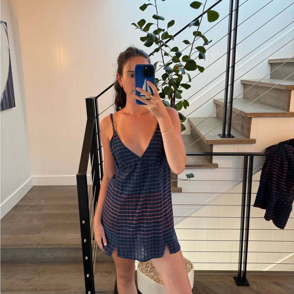 Free People Navy and Red Striped Mini Dress